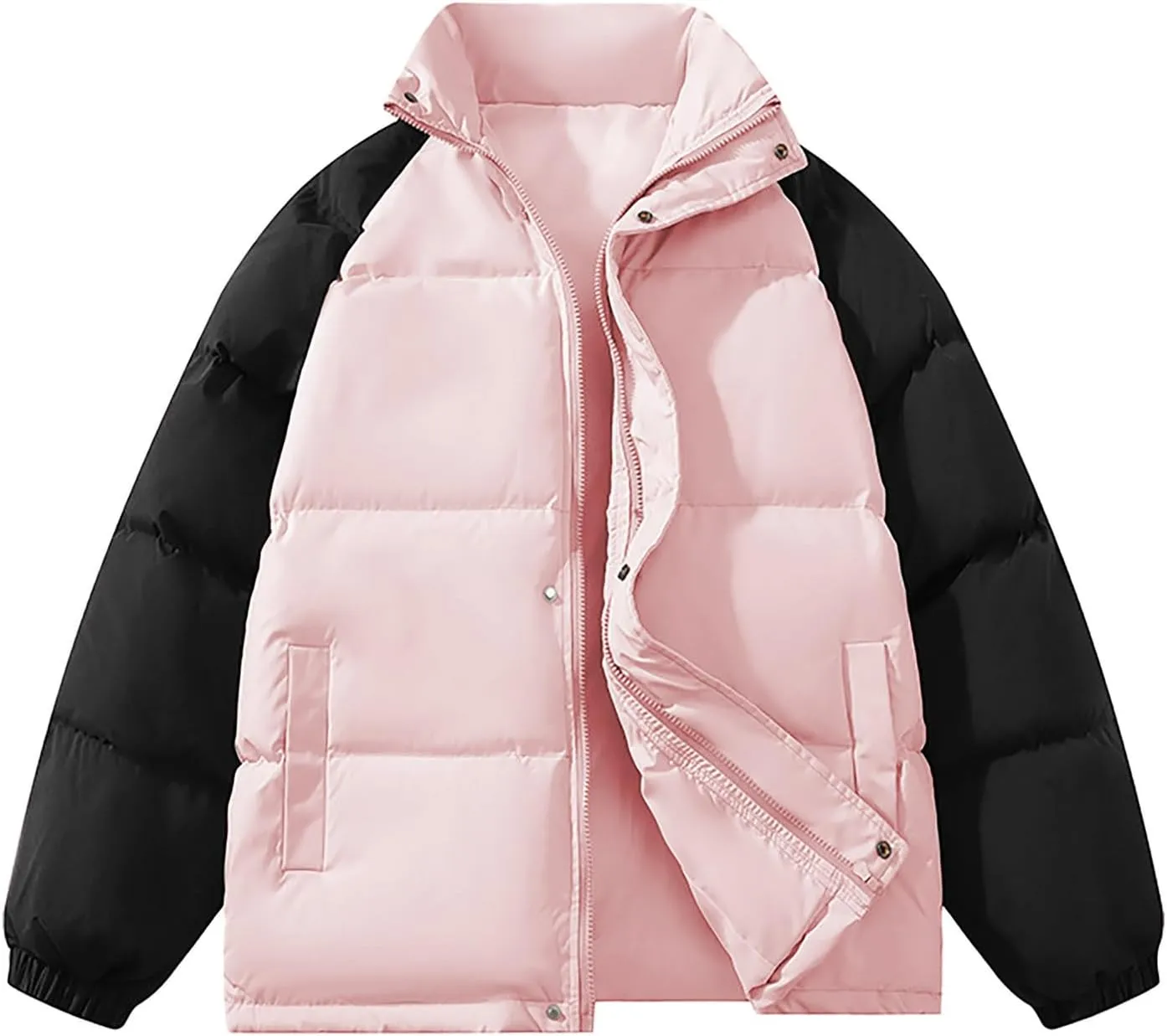 Winter Light Warm Down Jacket Men Color Block Jacket Soft Plus Size Puffer Jacket Stand Collar Travel Coat for Teen
