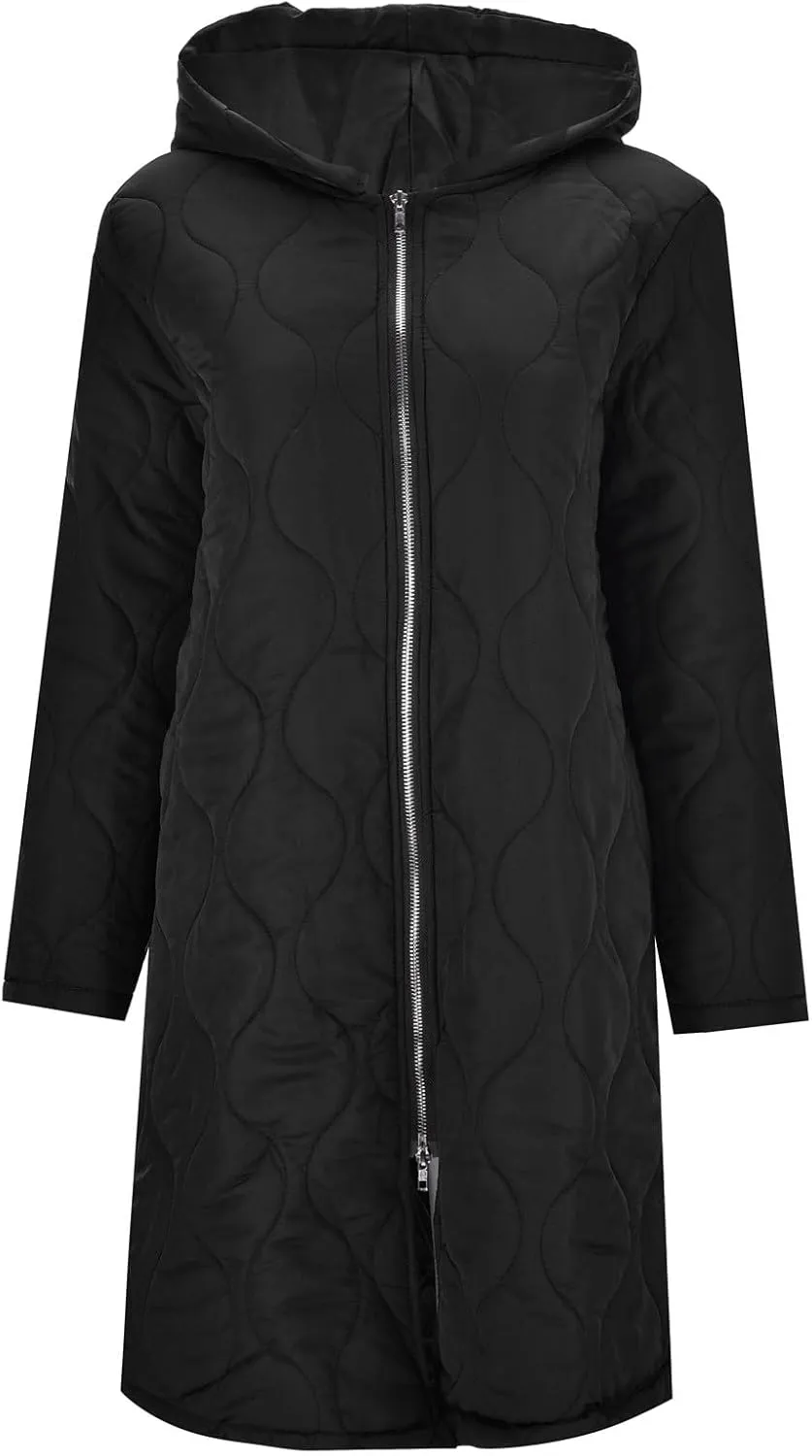Womens Long Puffer Coat Packable Down Coat Ultralight Parkas Jacket Oversized Zip Up Winter Hooded Insulated Coat