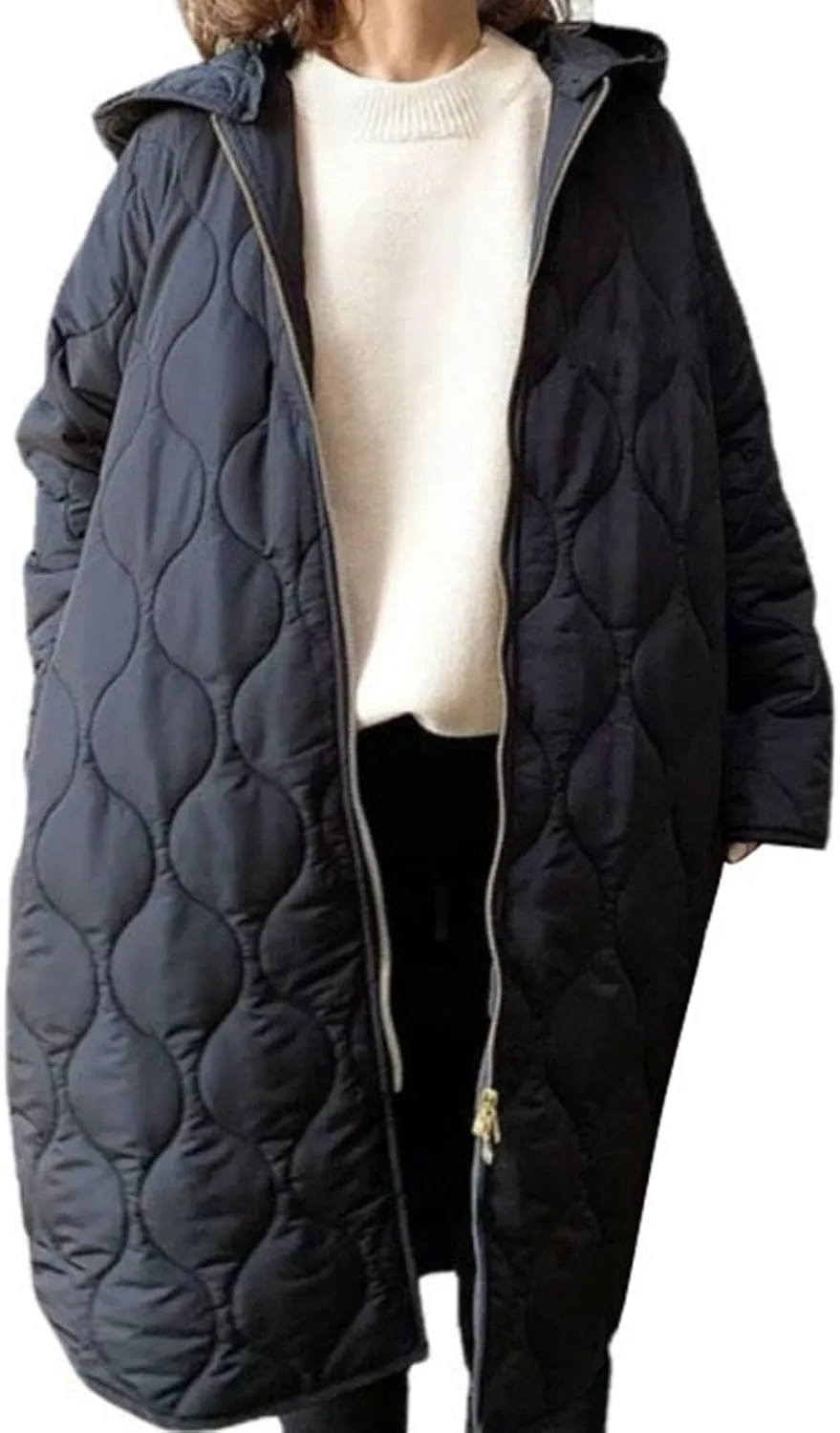 Womens Long Puffer Coat Packable Down Coat Ultralight Parkas Jacket Oversized Zip Up Winter Hooded Insulated Coat