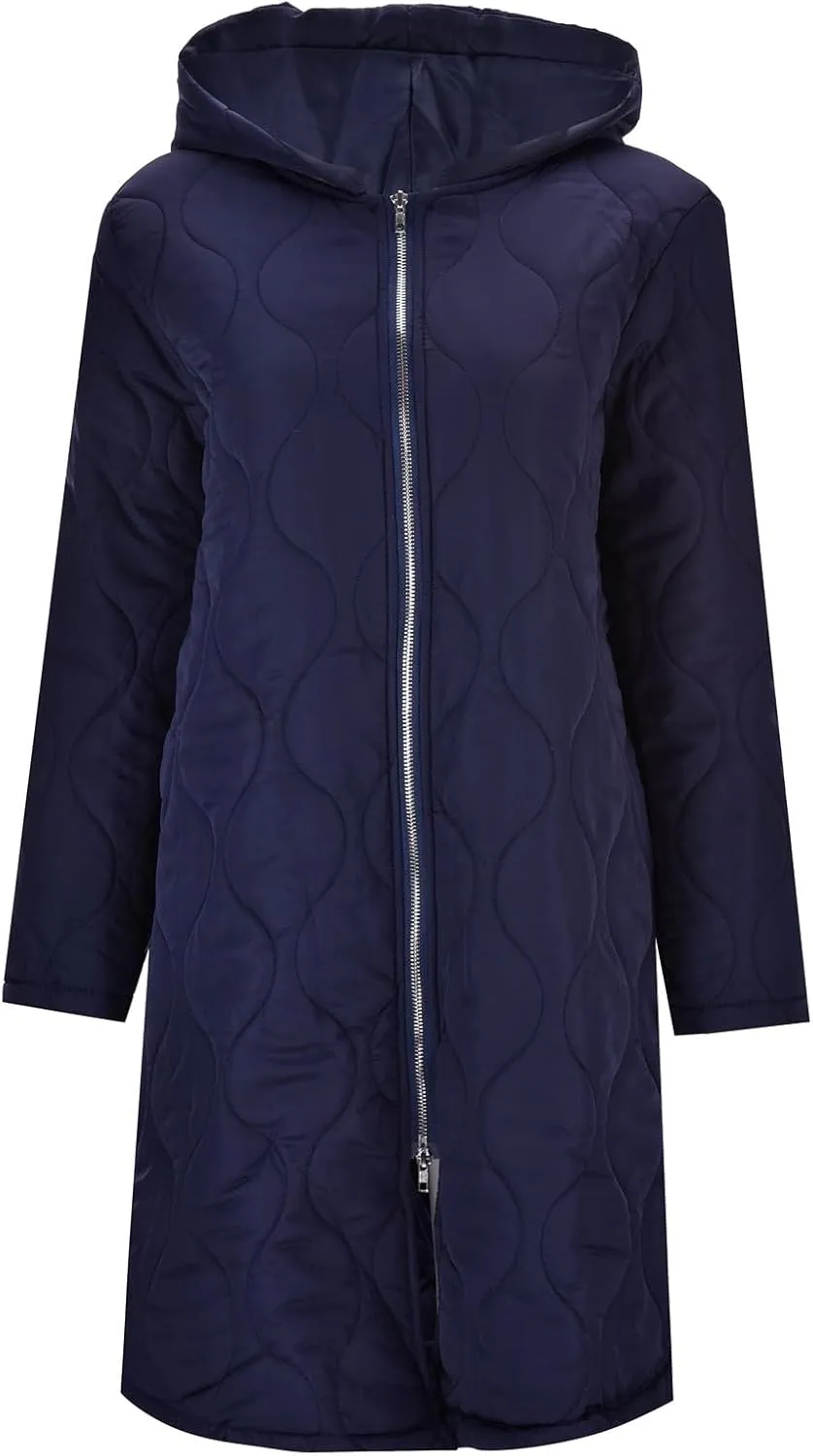 Womens Long Puffer Coat Packable Down Coat Ultralight Parkas Jacket Oversized Zip Up Winter Hooded Insulated Coat