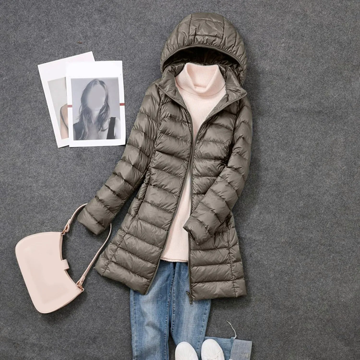 Womens Long Puffer Coat Packable Down Coat Ultralight Parkas Jacket Plus Size Zip Up Winter Hooded Insulated Coat