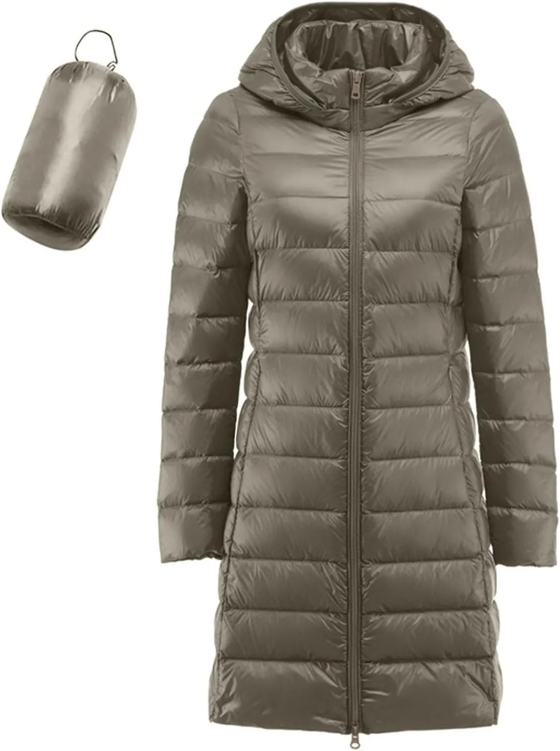 Womens Long Puffer Coat Packable Down Coat Ultralight Parkas Jacket Plus Size Zip Up Winter Hooded Insulated Coat