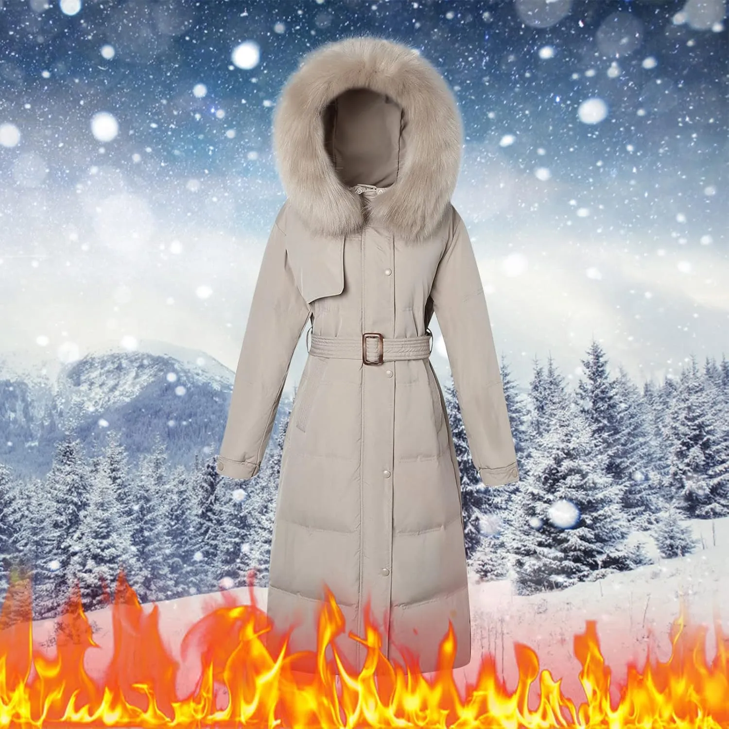 Womens Long Puffer Coat Packable Down Jacket Lightweight Parkas Jacket Oversized Water-Resistant Winter Hooded Padded Coat