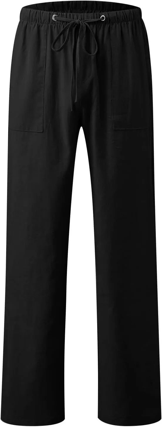 Women's Solid Color Loose Comfort and Drawstring Elastic Waist Pocket Straight Leg Trousers Casual Pants