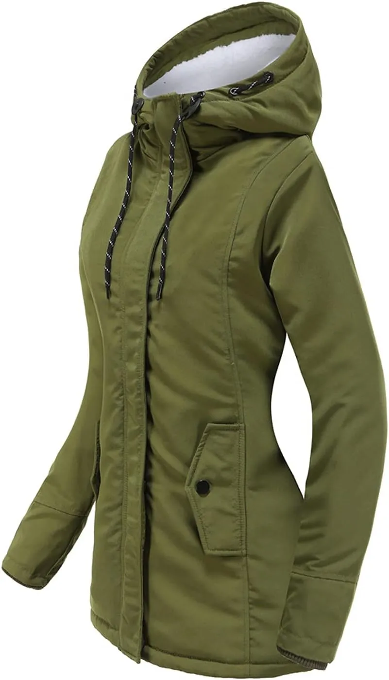 Women's Winter Coats Warm Puffer Coat Thicken Fleece Lined Down Jacket Insulated Solid Hooded Cardigans Coat