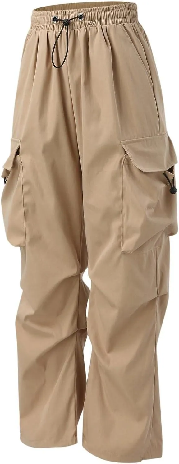 Women's Y2k Trousers Casual Loose Outdoor Cargo Pants Straight Leg Overalls Elastic High Waisted Baggy Jogger Workout Pants