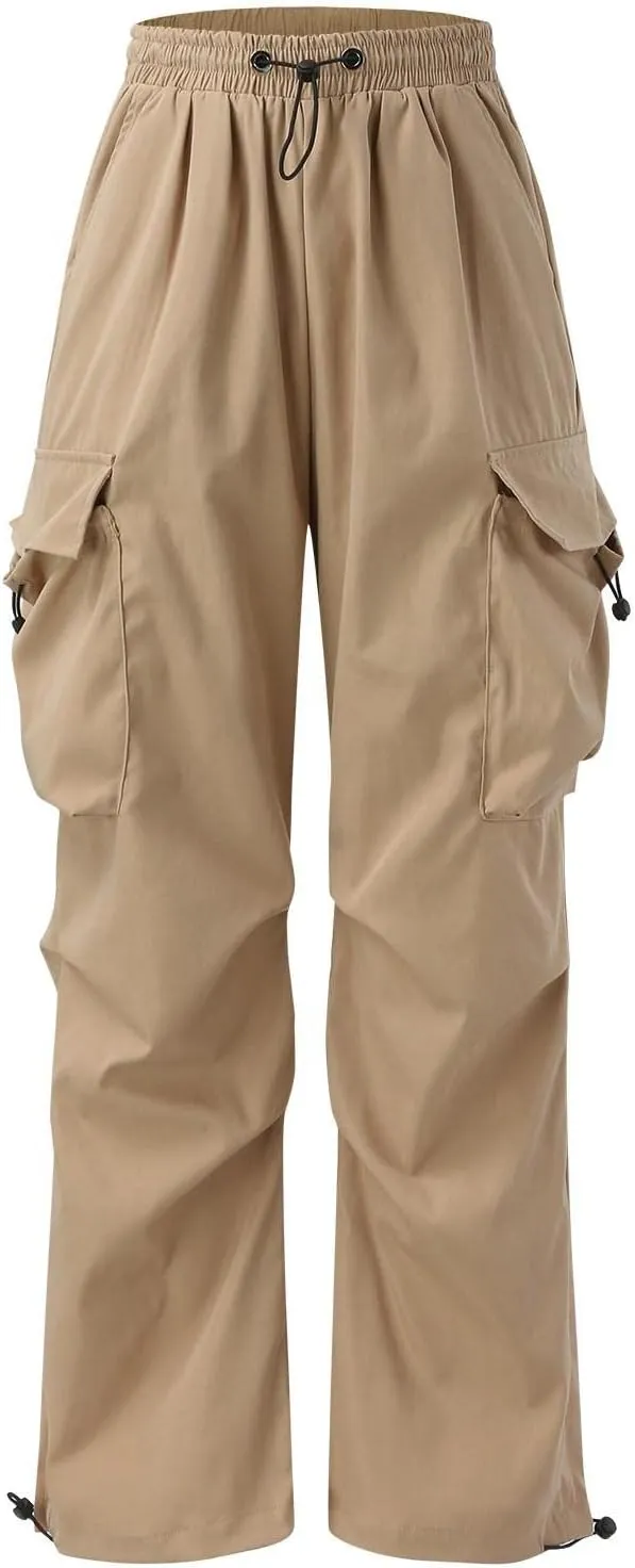 Women's Y2k Trousers Casual Loose Outdoor Cargo Pants Straight Leg Overalls Elastic High Waisted Baggy Jogger Workout Pants