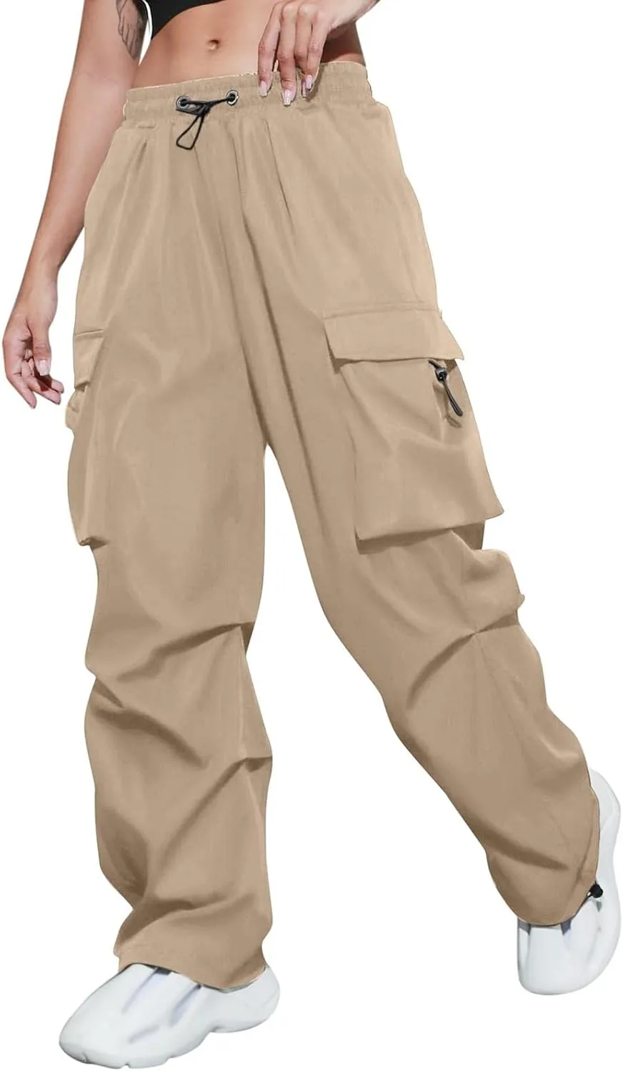Women's Y2k Trousers Casual Loose Outdoor Cargo Pants Straight Leg Overalls Elastic High Waisted Baggy Jogger Workout Pants