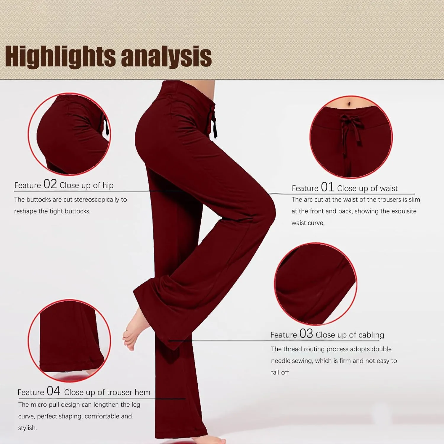 Yoga Pants Women Elastic High Waisted Pull On Trousers Straight Leg Soft Drawstring Plus Size Workout Sweatpants