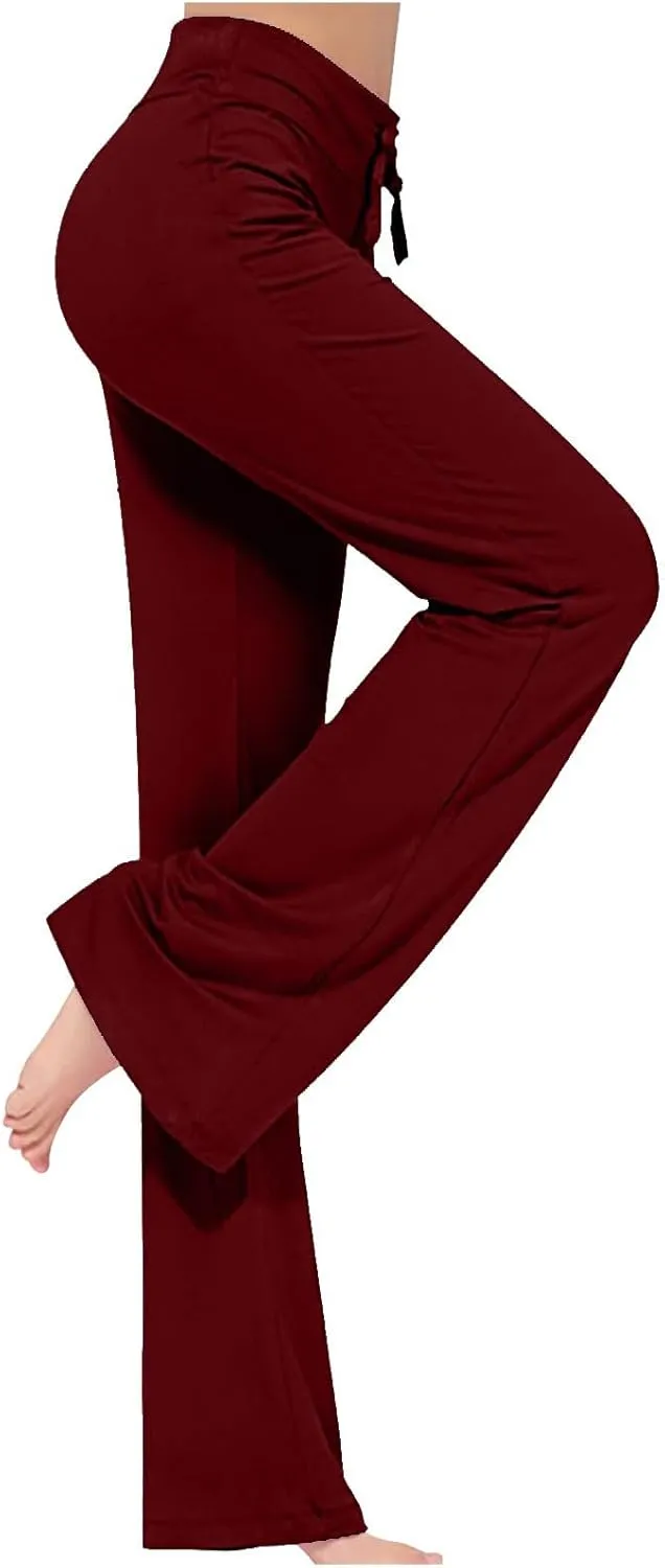 Yoga Pants Women Elastic High Waisted Pull On Trousers Straight Leg Soft Drawstring Plus Size Workout Sweatpants