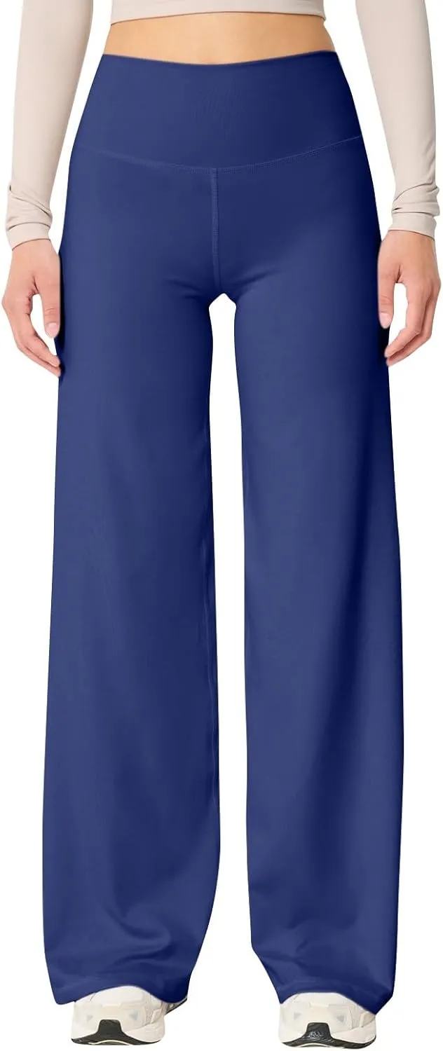 Yoga Pants Women Elastic High Waisted Pull On Trousers Straight Wide Leg Soft Comfort Baggy Workout Sweatpants