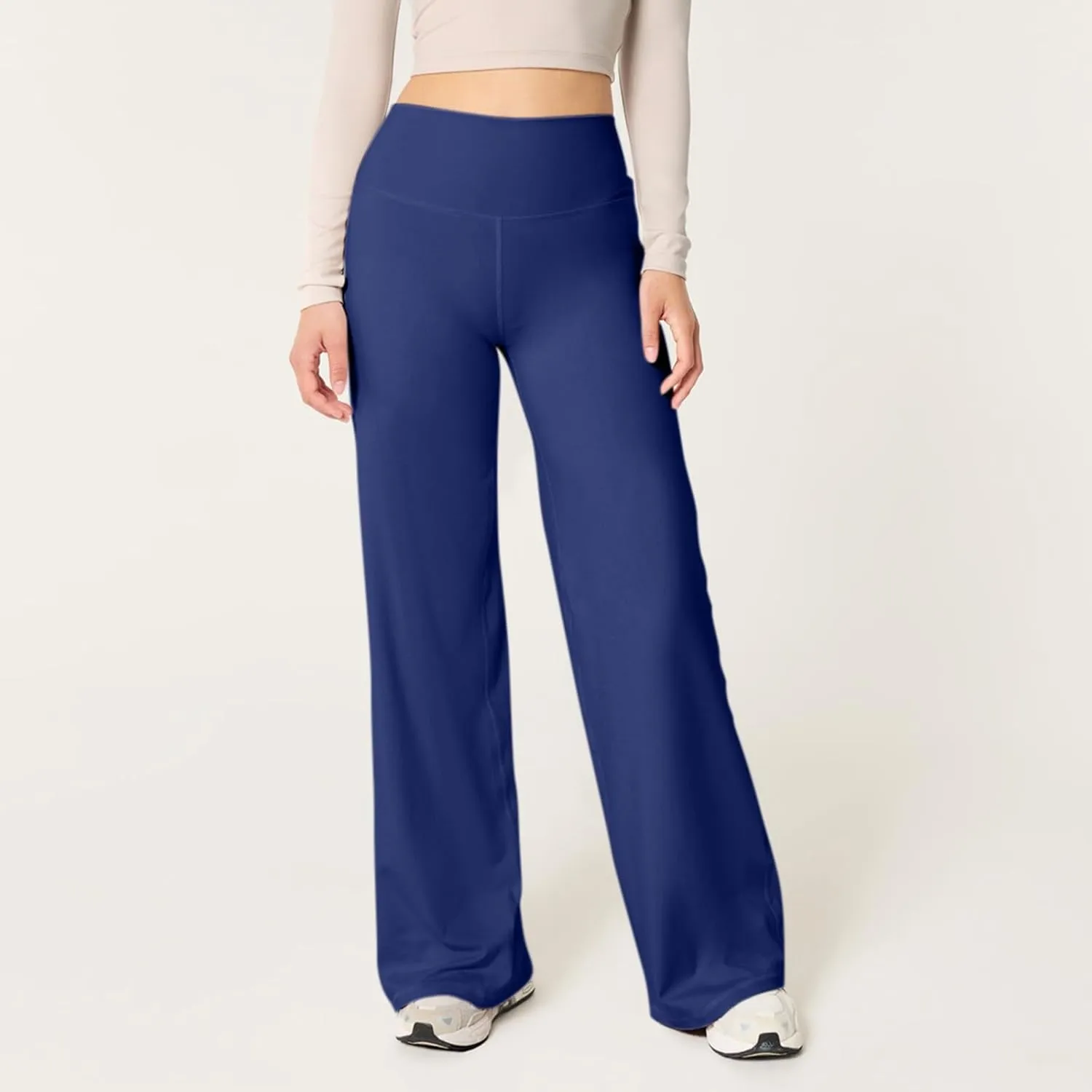 Yoga Pants Women Elastic High Waisted Pull On Trousers Straight Wide Leg Soft Comfort Baggy Workout Sweatpants